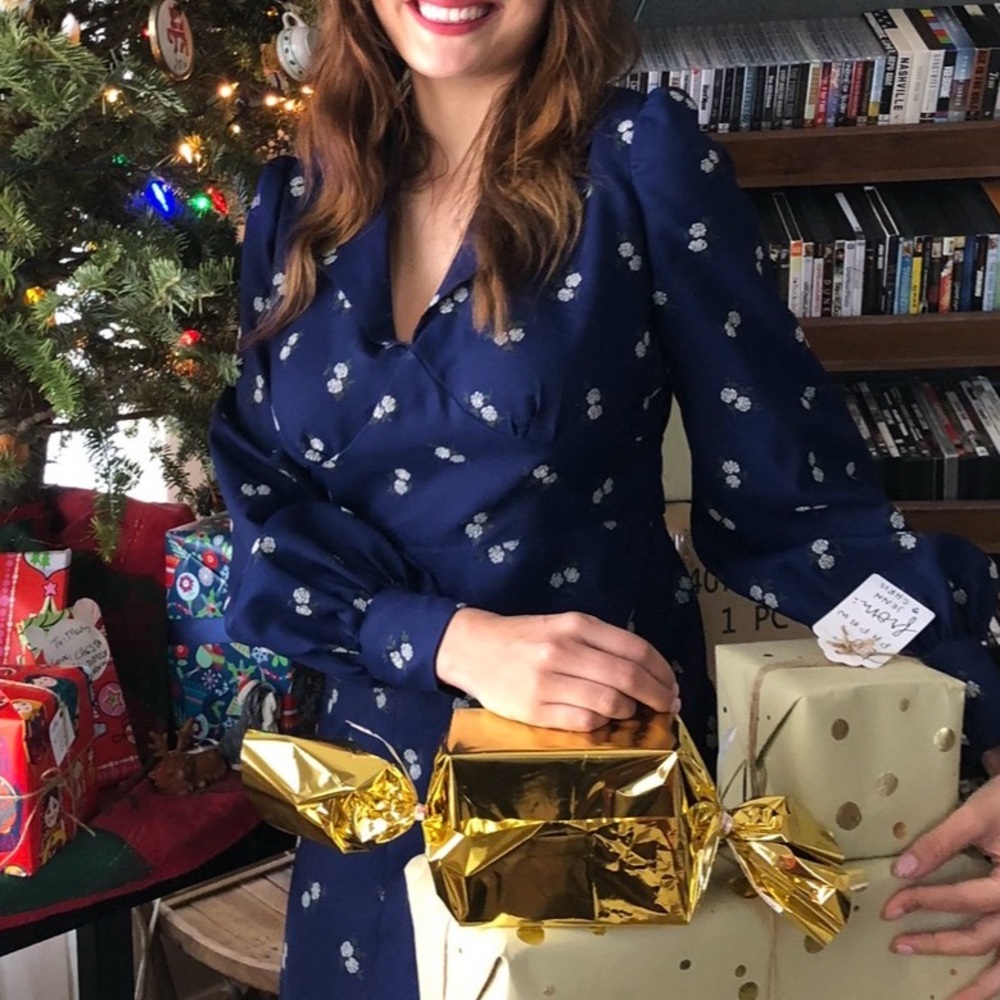 Navy winter floral vintage dress, medium